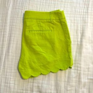 JCrew Scalloped Shorts in Neon Yellow. Size 4.